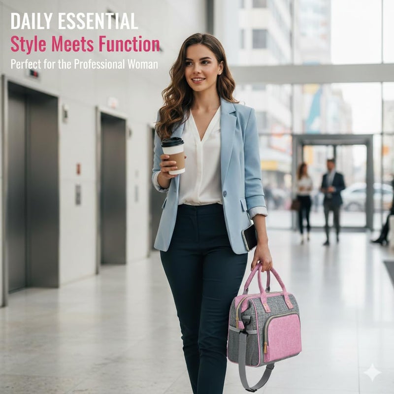 IDEATECH Insulated Lunch Box for Women, Cute & Reusable Cooler Lunch Bag for Work, Office & Picnic, Leak-Proof Tote with Shoulder Strap (Pink) - Image 2